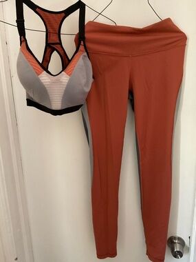Victoria's Secret Rust Orange Leggings with Gray & Orange Sports Bra